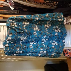 Turquoise flowered long sleeve blouse